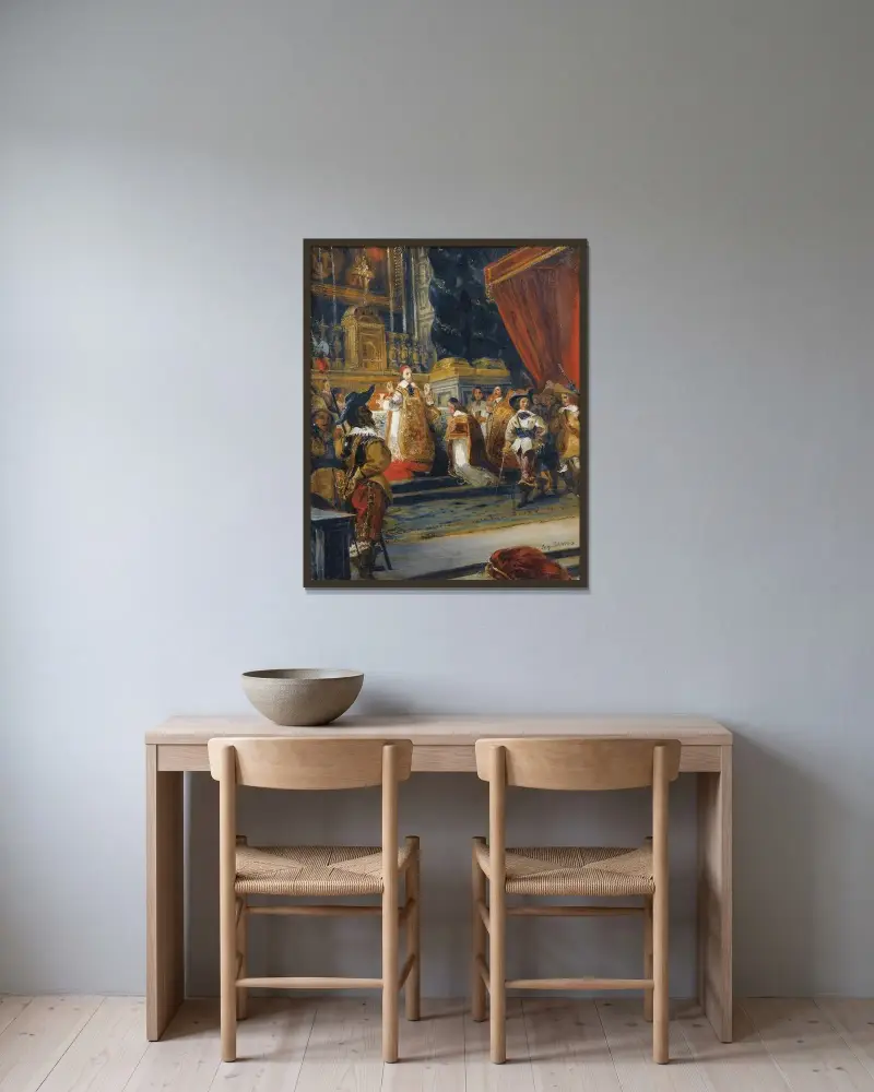 Kardinal Richelieu håller mässa i Palais-Royals kapell av Eugène Delacroix inramad på en vägg