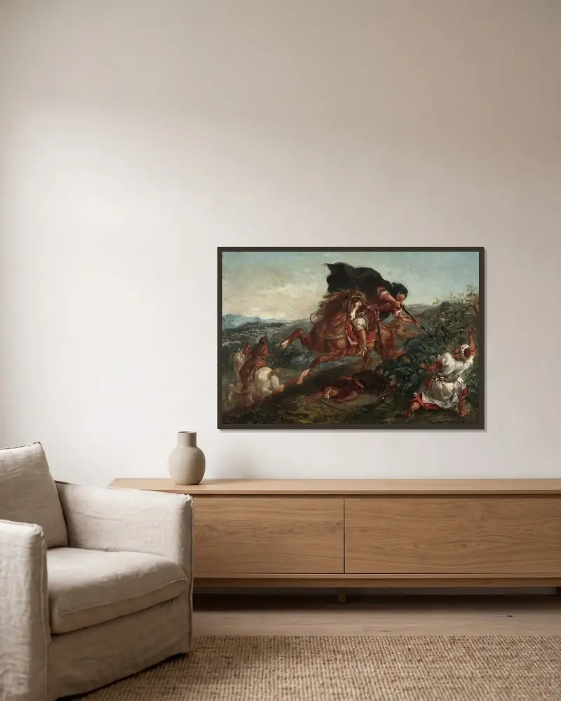 Die Schlacht von Eugène Delacroix gerahmt an einer Wand
