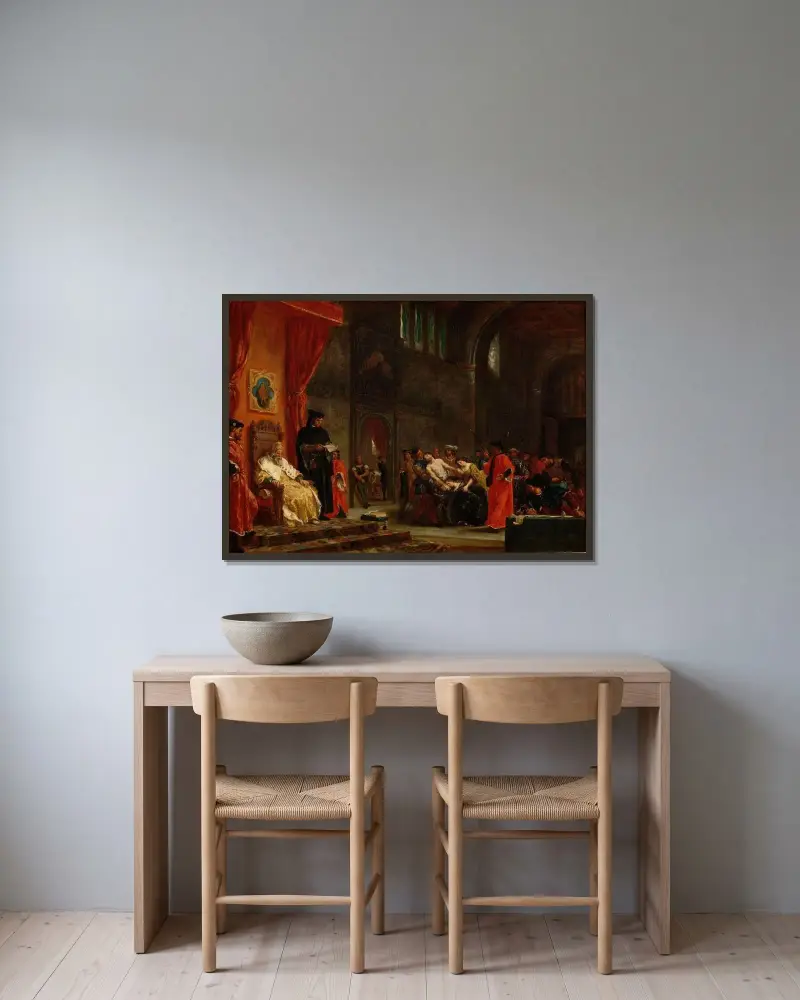Les Deux Foscari av Eugène Delacroix inramad på en vägg