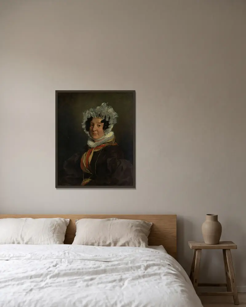 Madame Henri François Riesener (Félicité Longrois, 1786–1847) von Eugène Delacroix gerahmt an einer Wand