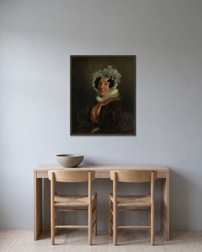Madame Henri François Riesener (Félicité Longrois, 1786–1847) von Eugène Delacroix gerahmt an einer Wand