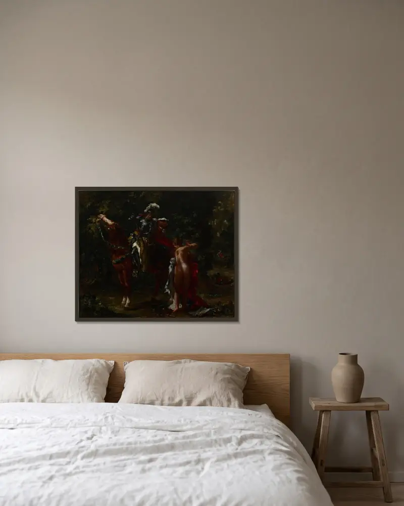 Marphise av Eugène Delacroix inramad på en vägg