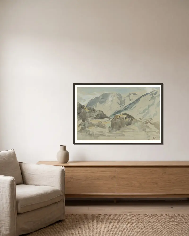 Horská krajina, Eugène Delacroix v rámu na stěně