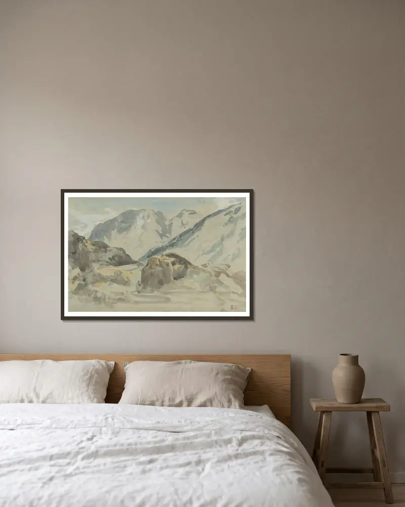 Horská krajina, Eugène Delacroix v rámu na stěně