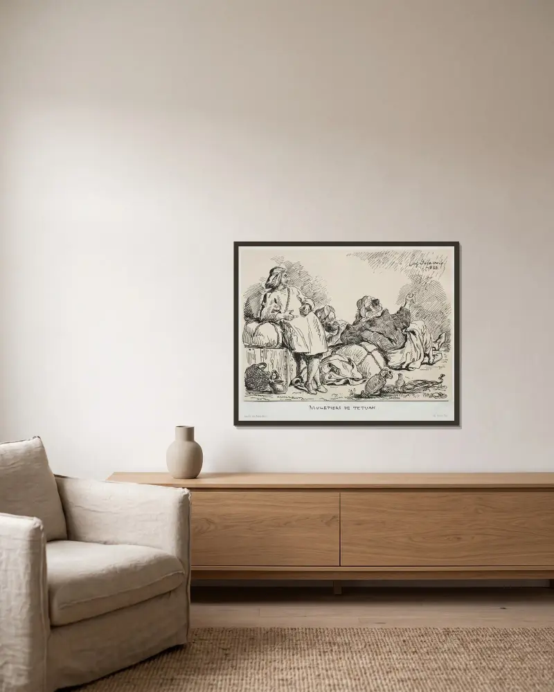 Mulåsnedrivare i Tétouan av Eugène Delacroix inramad på en vägg