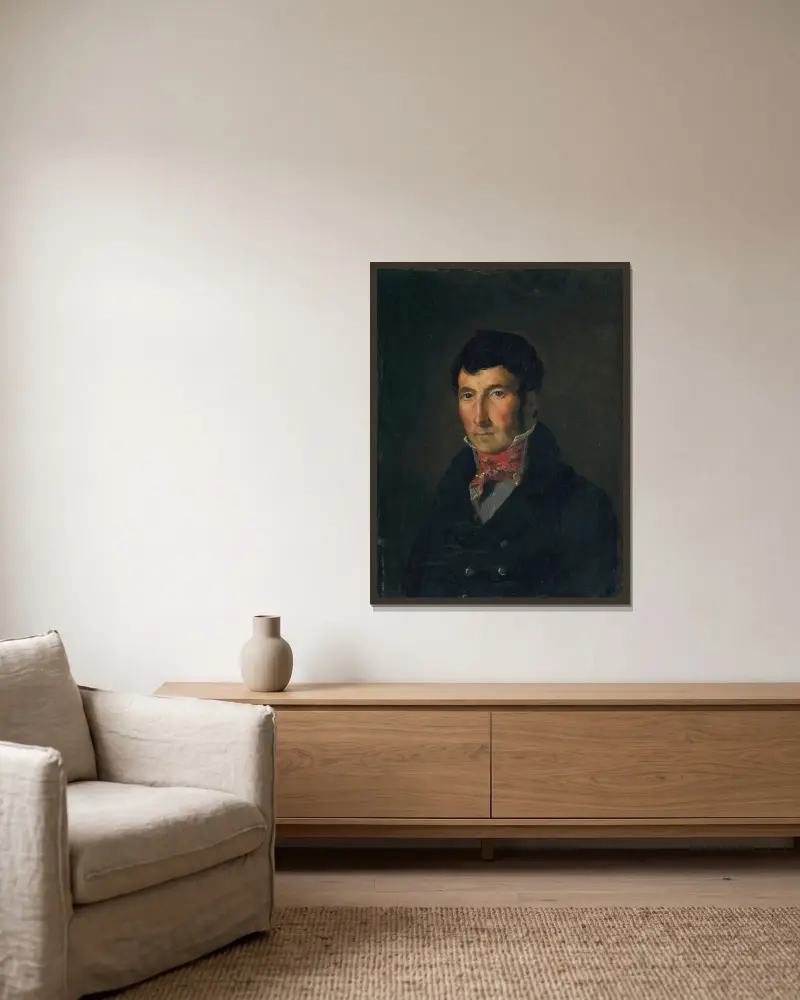 Portrait de Fougerat av Eugène Delacroix inramad på en vägg