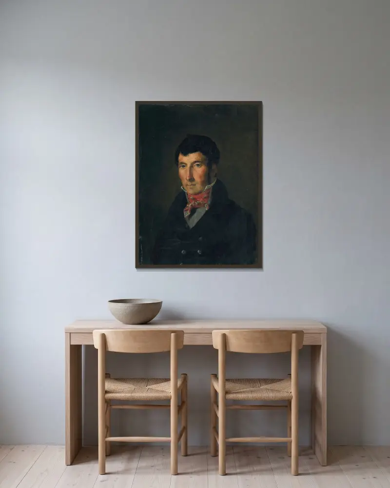 Portrait de Fougerat av Eugène Delacroix inramad på en vägg