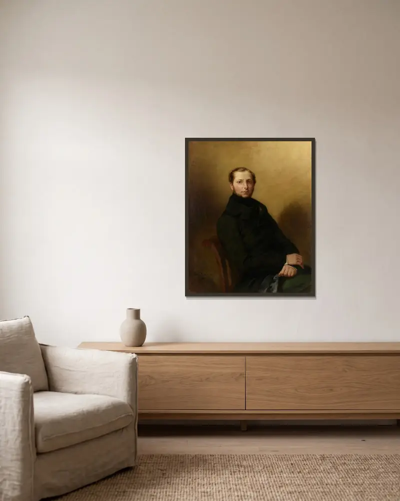 Porträt des Grafen Charles de Mornay von Eugène Delacroix gerahmt an einer Wand