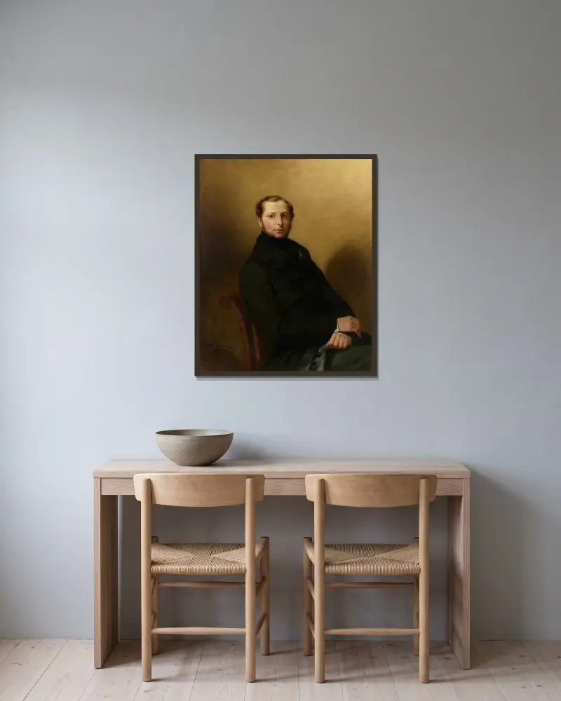 Porträt des Grafen Charles de Mornay von Eugène Delacroix gerahmt an einer Wand