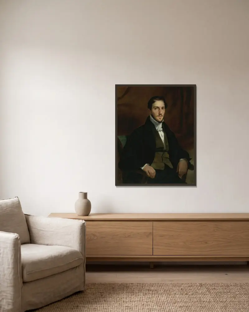 Porträtt av Félix Guillemardet av Eugène Delacroix inramad på en vägg