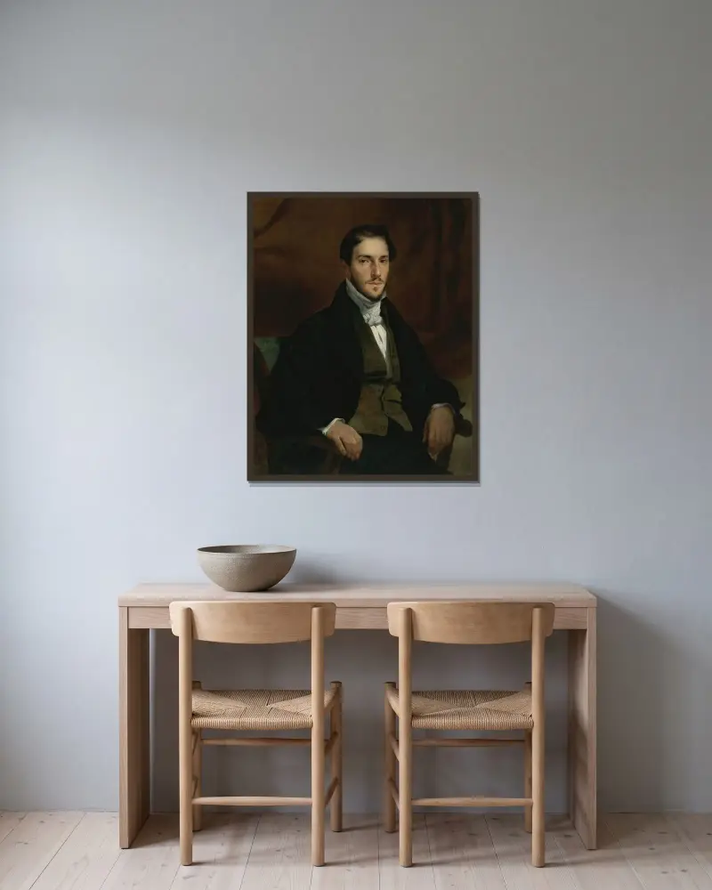 Porträtt av Félix Guillemardet av Eugène Delacroix inramad på en vägg