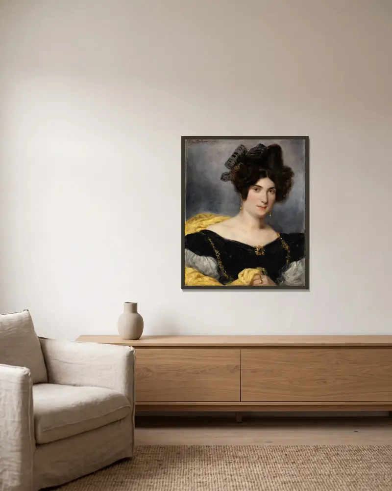Portrét madame François Simon, Eugène Delacroix v rámu na stěně