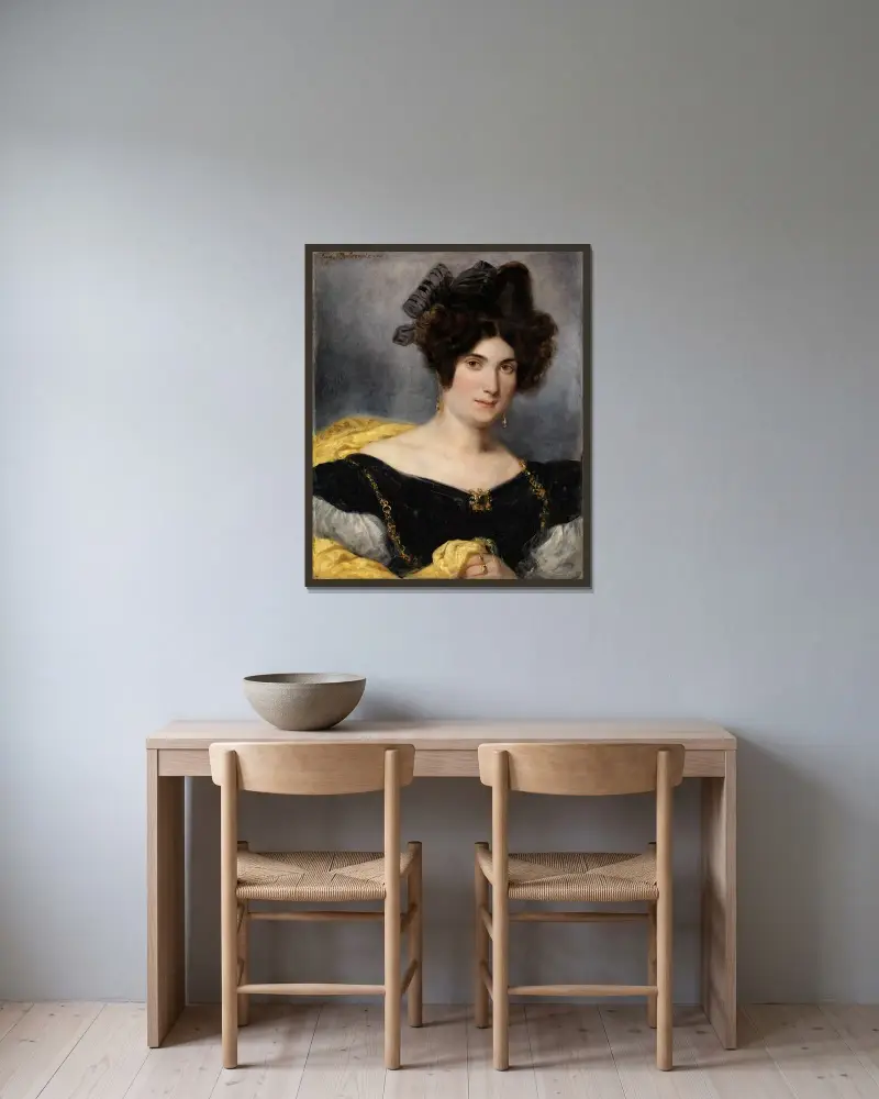 Portrét madame François Simon, Eugène Delacroix v rámu na stěně