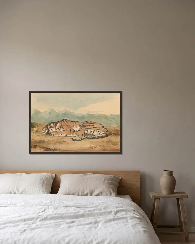 Royal Tiger – nr 1 av Eugène Delacroix inramad på en vägg