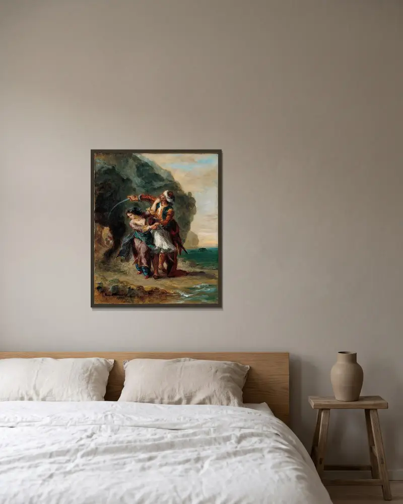 Selim and Zuleika av Eugène Delacroix inramad på en vägg