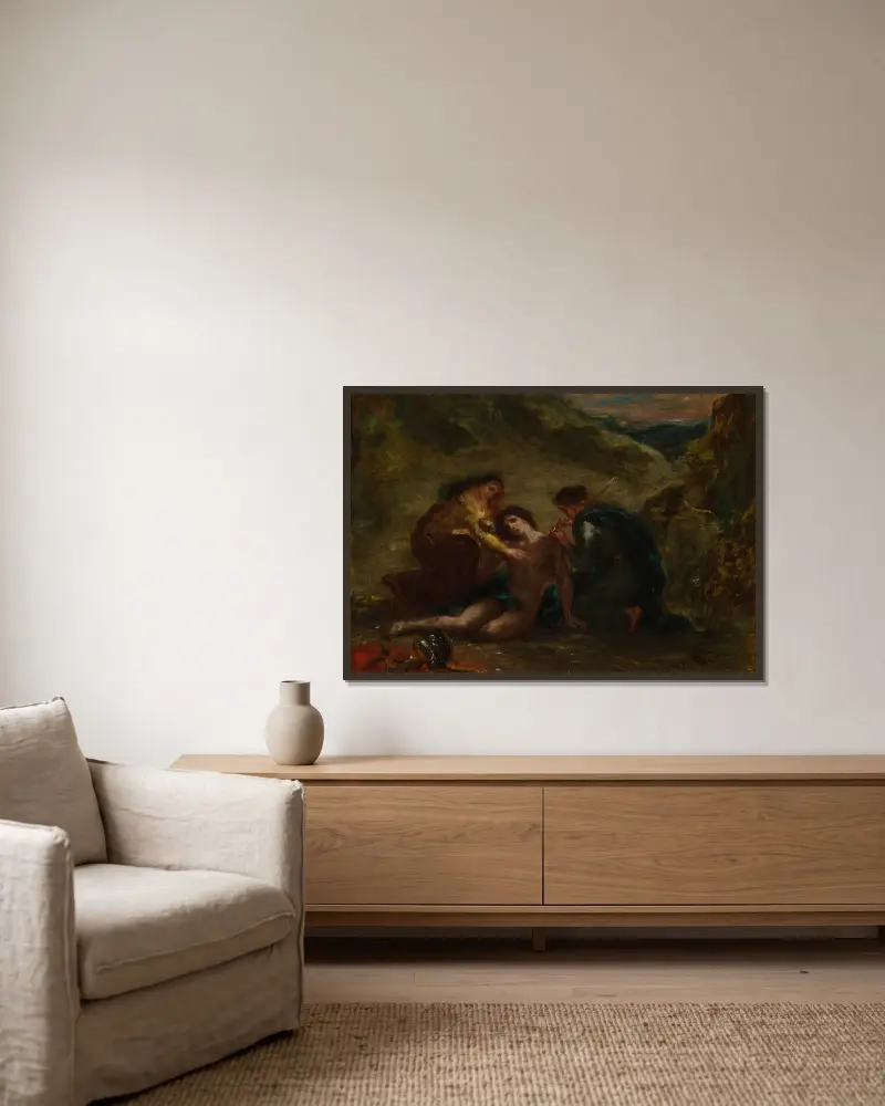 St. Sebastian with St. Irene and Attendant av Eugène Delacroix inramad på en vägg