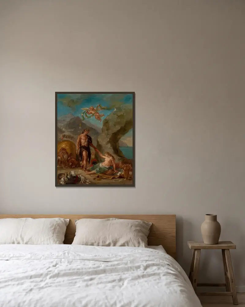 Hösten – Bacchus och Ariadne av Eugène Delacroix inramad på en vägg