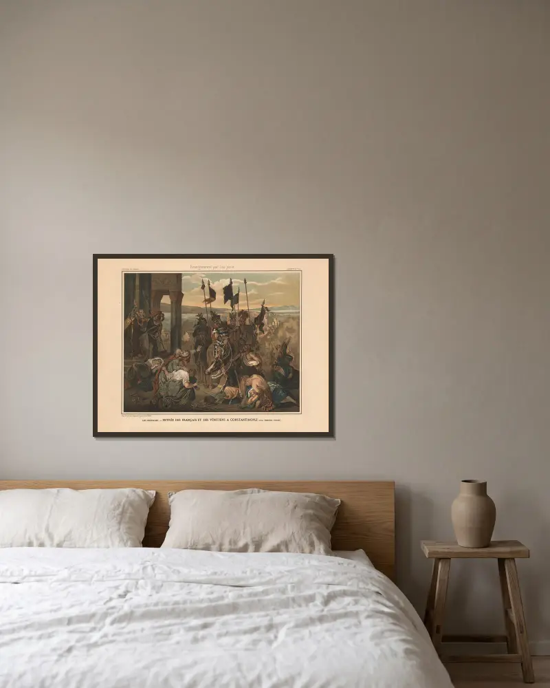 Korstågen. Fransmännens och venetianernas intåg i Konstantinopel (1204, fjärde korståget) av Eugène Delacroix inramad på en vägg