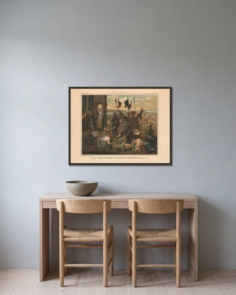 Korstågen. Fransmännens och venetianernas intåg i Konstantinopel (1204, fjärde korståget) av Eugène Delacroix inramad på en vägg