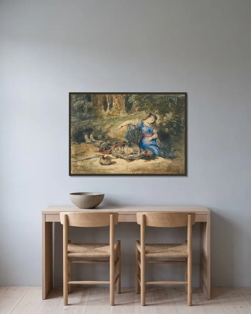 Laras död av Eugène Delacroix inramad på en vägg