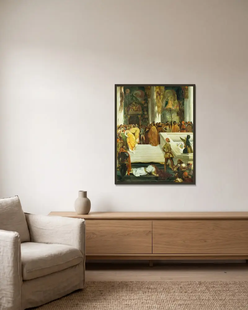 Die Hinrichtung des Dogen Marino Faliero von Eugène Delacroix gerahmt an einer Wand