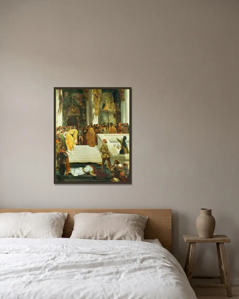 Die Hinrichtung des Dogen Marino Faliero von Eugène Delacroix gerahmt an einer Wand
