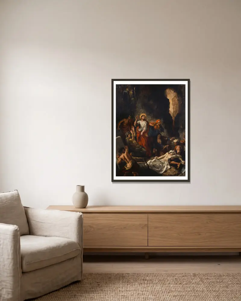 Die Auferweckung des Lazarus von Eugène Delacroix gerahmt an einer Wand