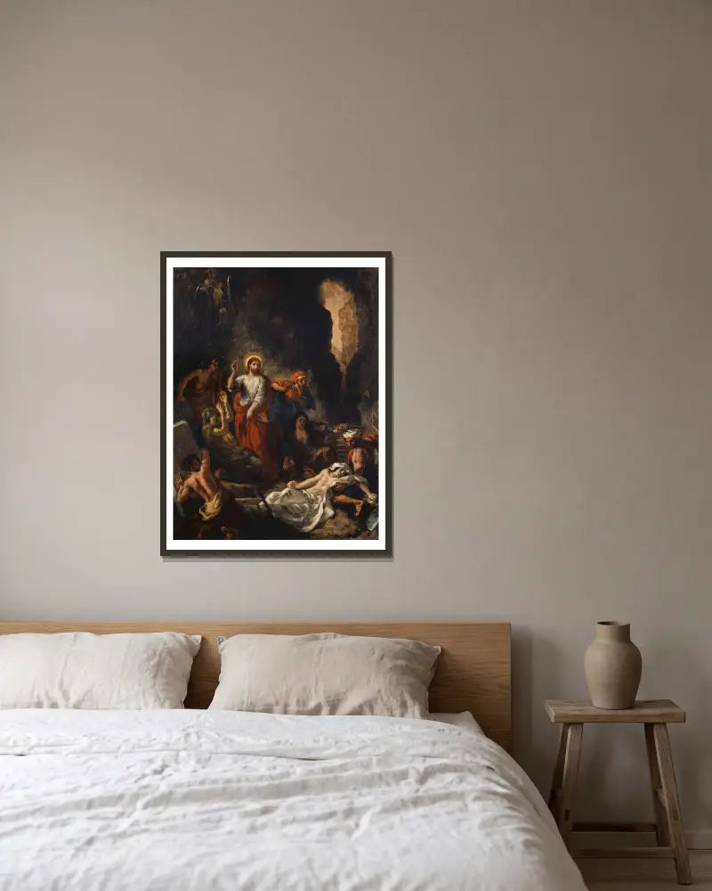 Die Auferweckung des Lazarus von Eugène Delacroix gerahmt an einer Wand