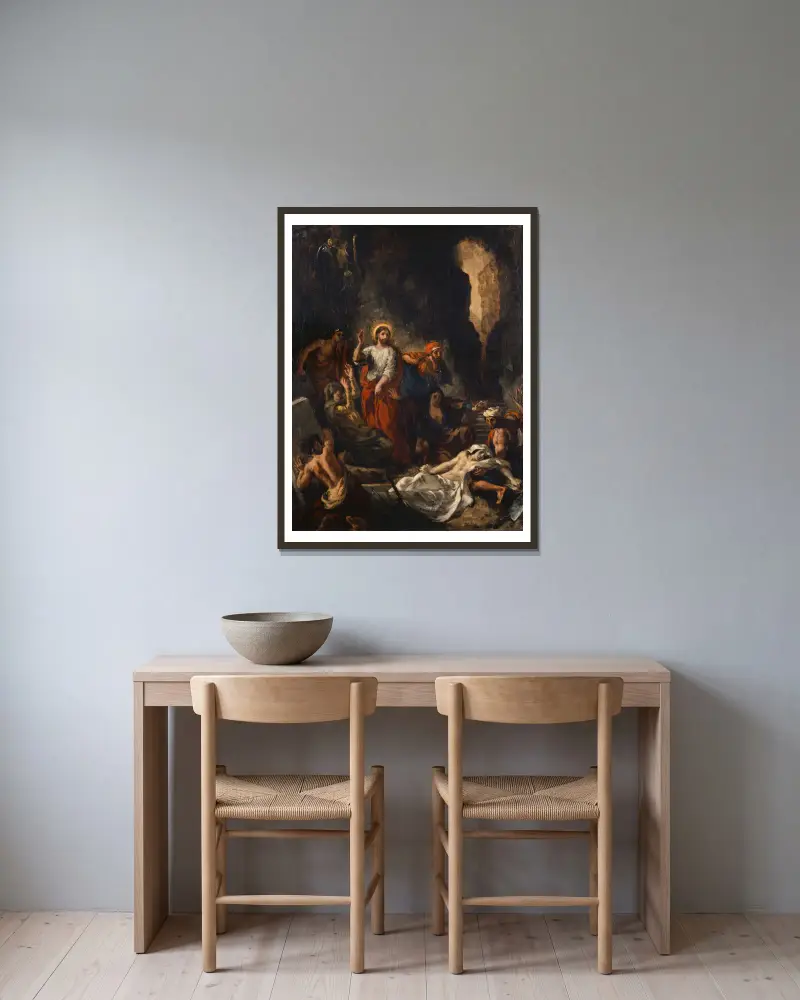 Die Auferweckung des Lazarus von Eugène Delacroix gerahmt an einer Wand