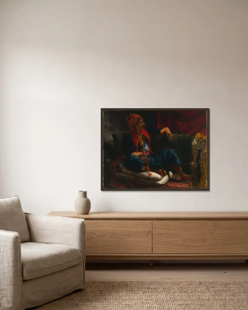 Der Raucher von Eugène Delacroix gerahmt an einer Wand