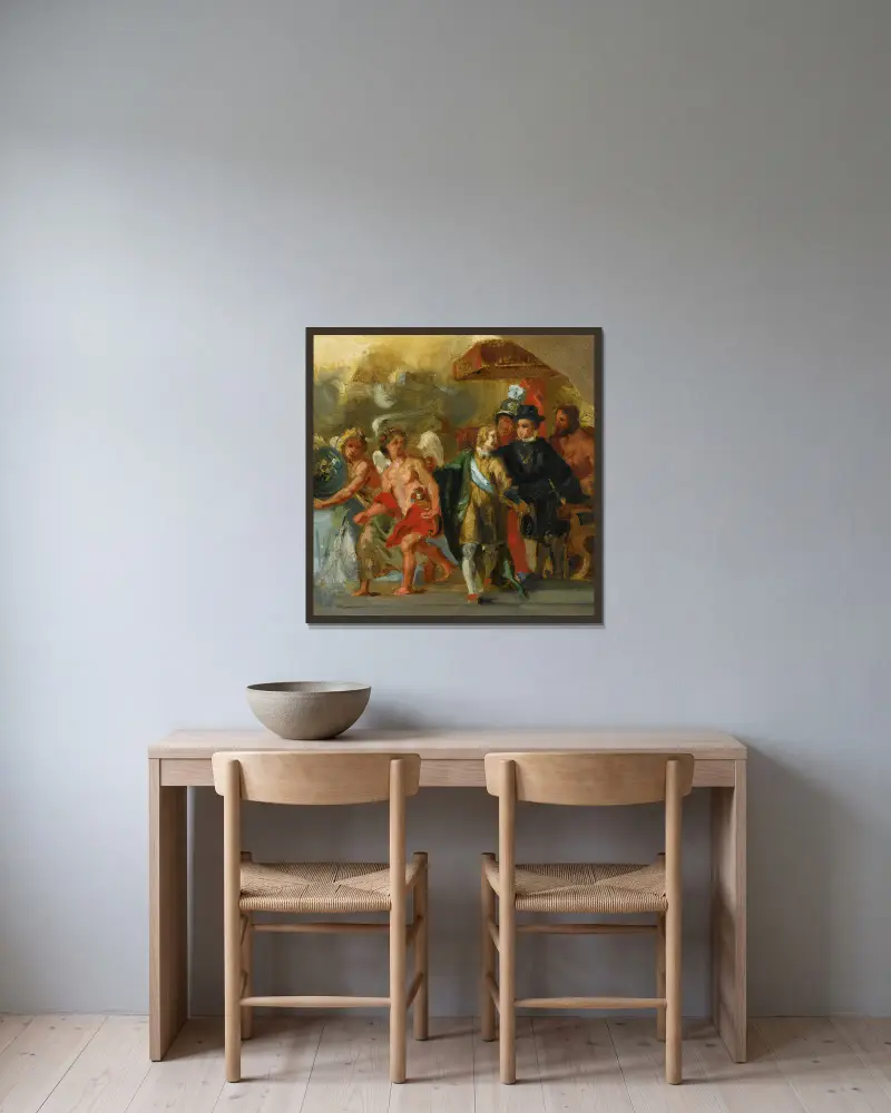 Ärkehertiginnan Isabellas scen (efter Rubens) av Eugène Delacroix inramad på en vägg