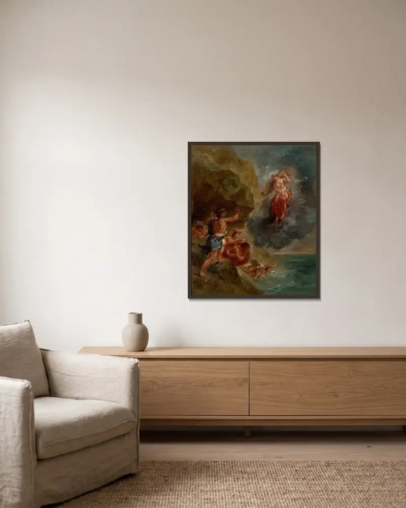 Vintern – Juno bönfaller om att förgöra Aeneas flotta av Eugène Delacroix inramad på en vägg