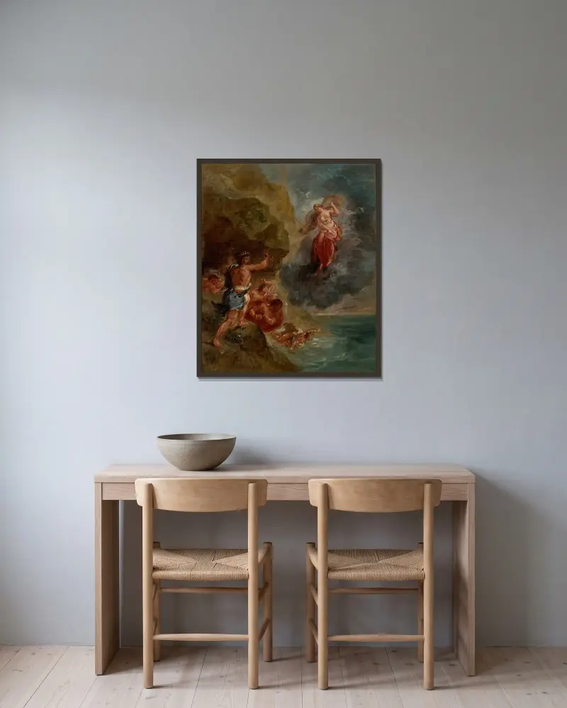Vintern – Juno bönfaller om att förgöra Aeneas flotta av Eugène Delacroix inramad på en vägg