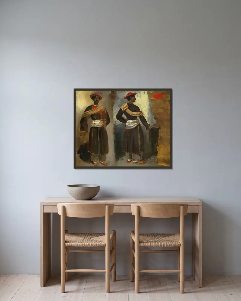 Dwa studia stojącego Indianina z Kalkuty, Eugène Delacroix w ramie na ścianie