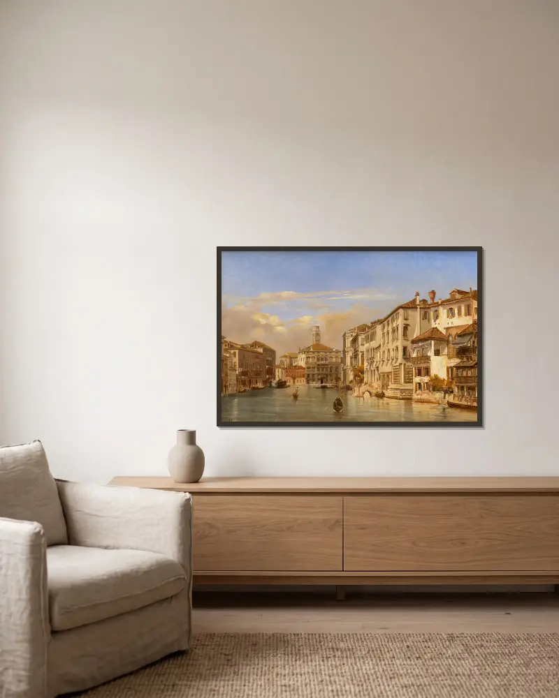 Gondoler på Canal Grande, Venedig av Eugène Flandin inramad på en vägg