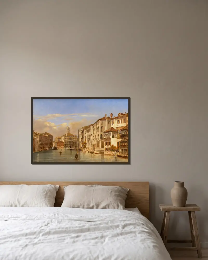 Gondoler på Canal Grande, Venedig av Eugène Flandin inramad på en vägg