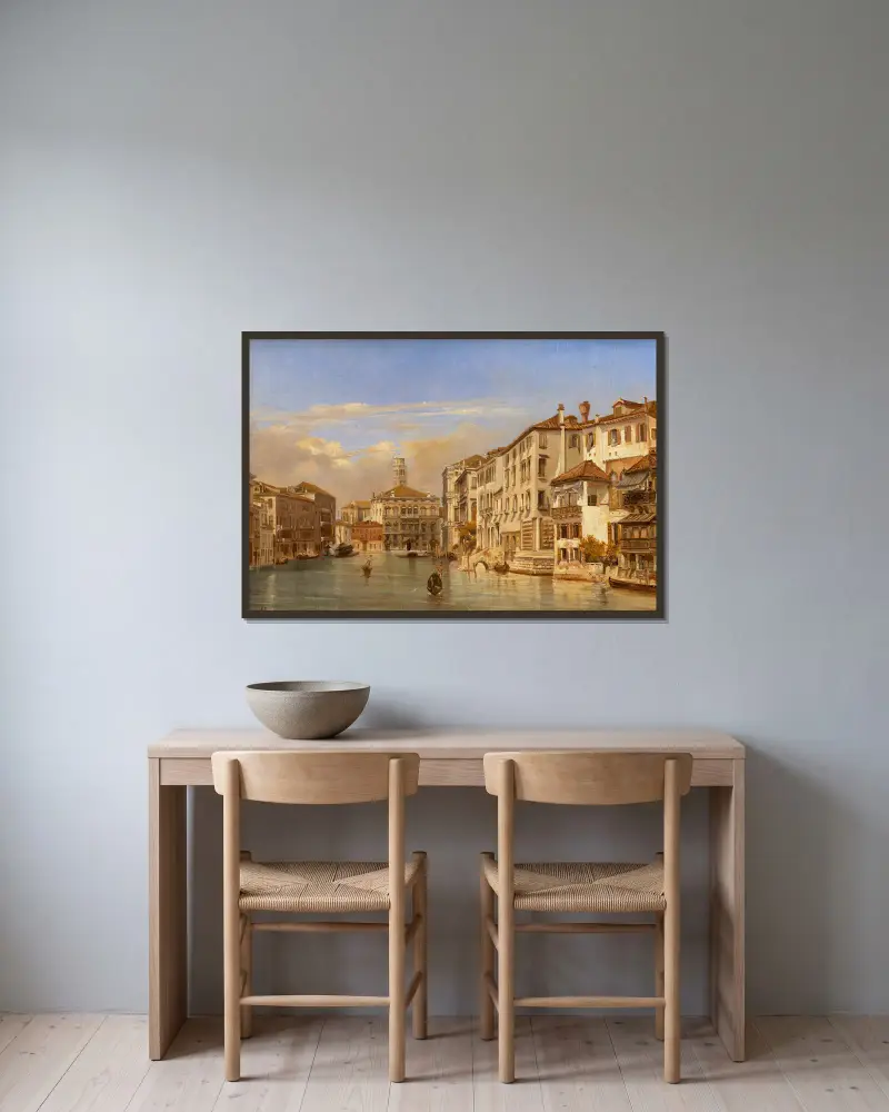 Gondoler på Canal Grande, Venedig av Eugène Flandin inramad på en vägg