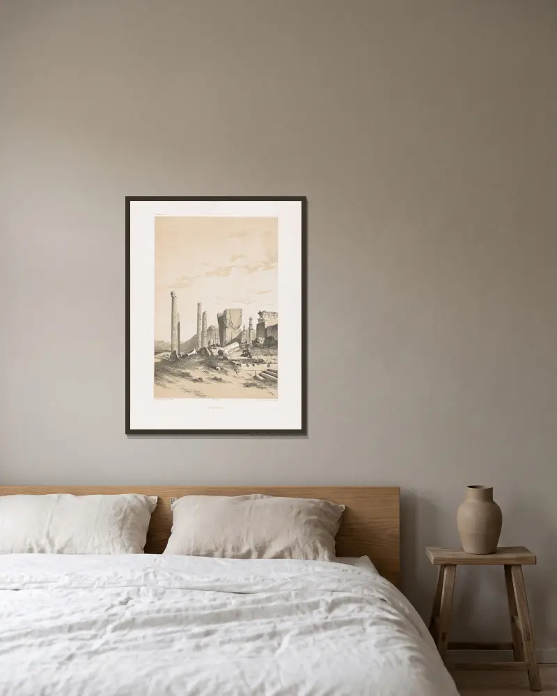 Persépolis., 1843 – nr 2 av Eugène Flandin inramad på en vägg