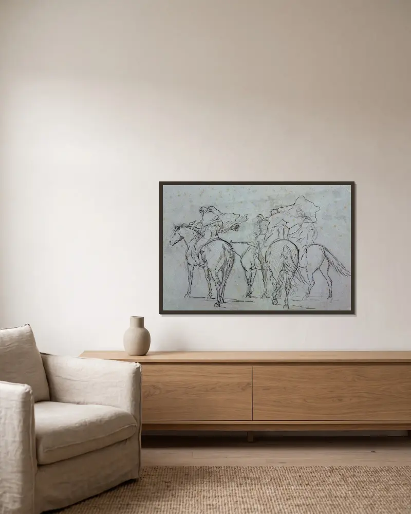 Arabische Reiter (Studie) von Eugène Fromentin gerahmt an einer Wand