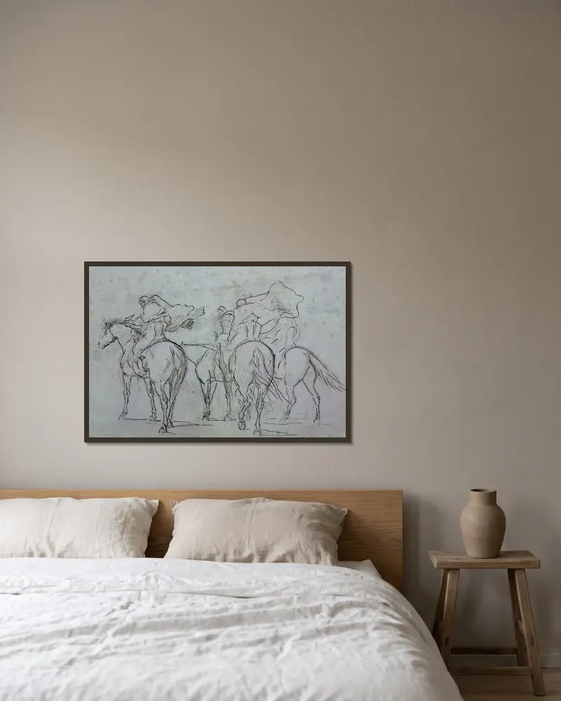 Arabische Reiter (Studie) von Eugène Fromentin gerahmt an einer Wand