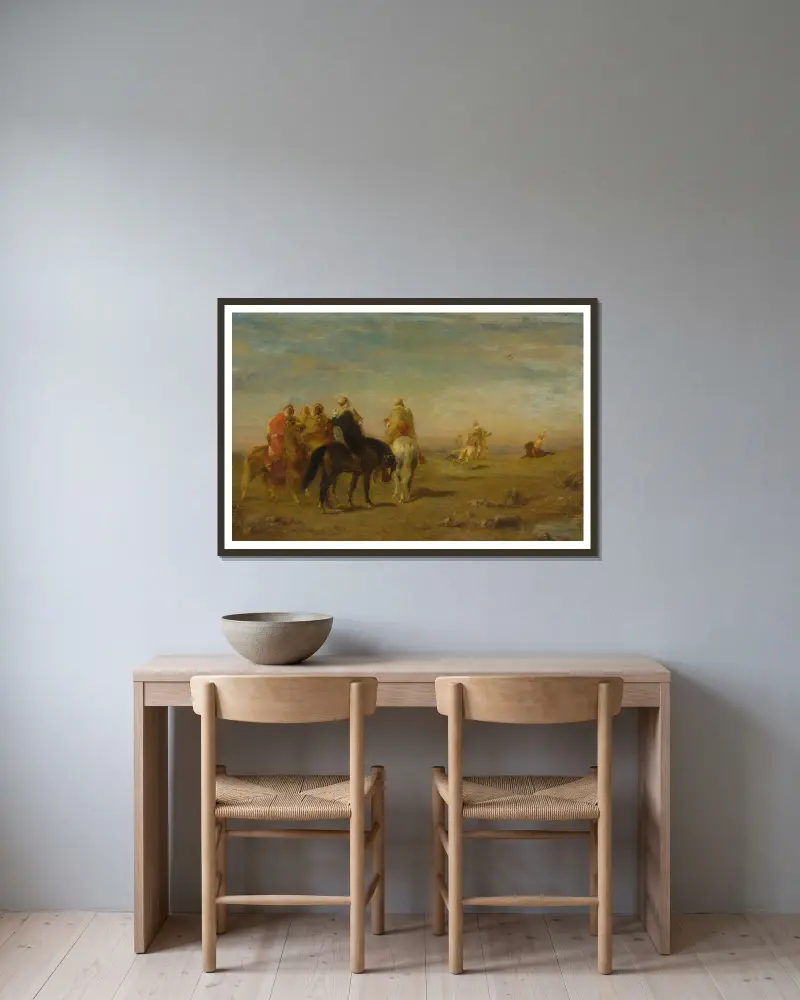 Arabs On Horseback av Eugène Fromentin inramad på en vägg