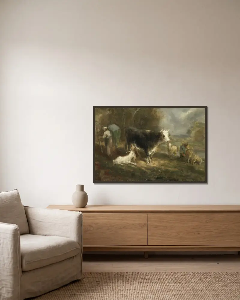 Farmyard with Cattle av Eugène Fromentin inramad på en vägg