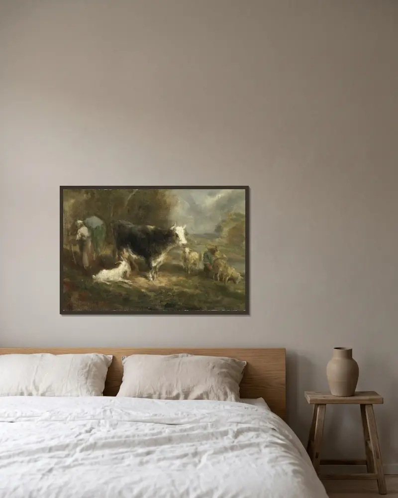 Farmyard with Cattle av Eugène Fromentin inramad på en vägg