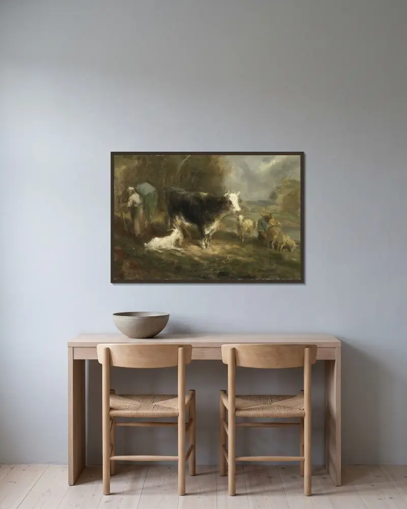 Farmyard with Cattle av Eugène Fromentin inramad på en vägg
