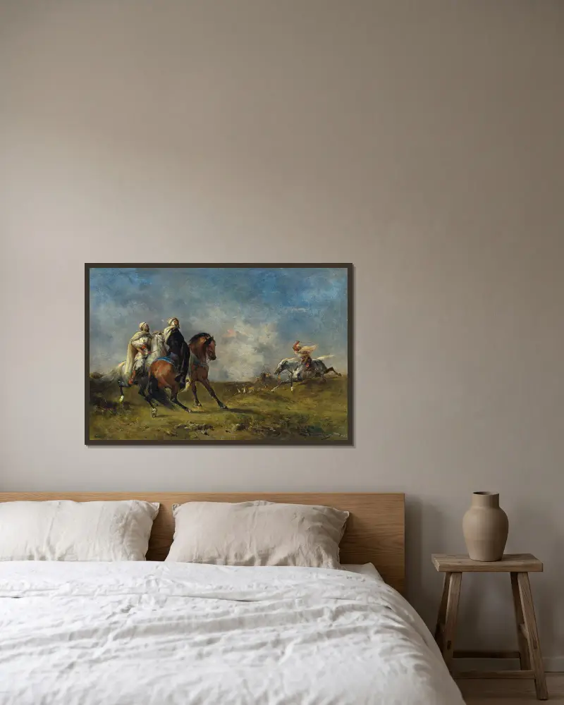 La Chasse À La Gazelle (Hunting Gazelle) av Eugène Fromentin inramad på en vägg