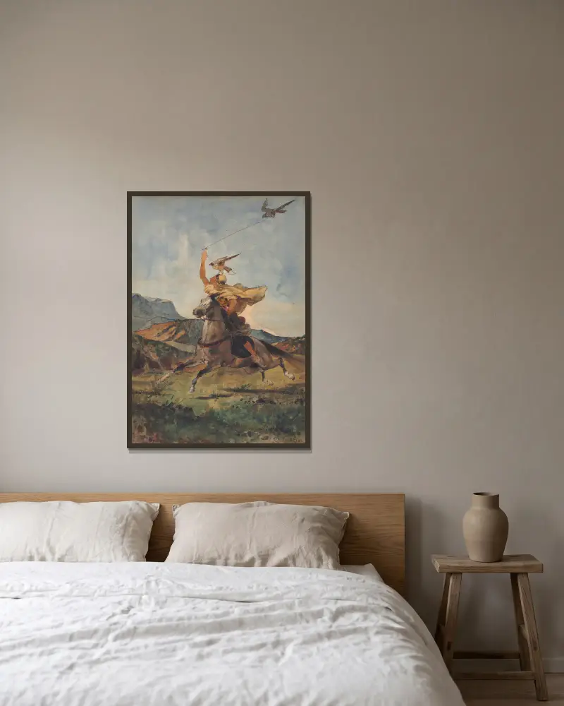 The Falconer av Eugène Fromentin inramad på en vägg