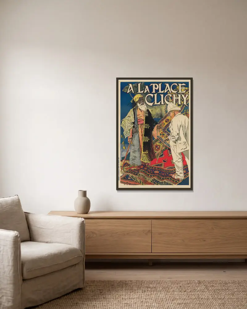 A la Place Clichy. Måndag 14 september – franska och orientaliska mattor av Eugène Grasset inramad på en vägg