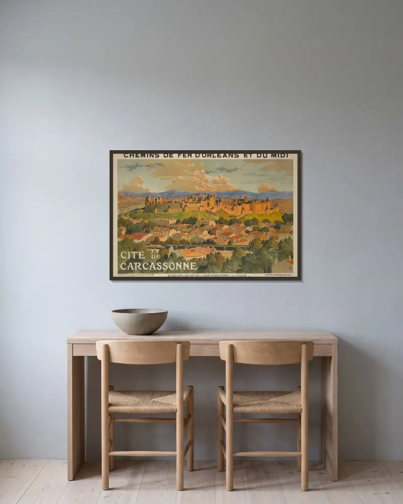 Cité de Carcassonne av Eugène Grasset inramad på en vägg