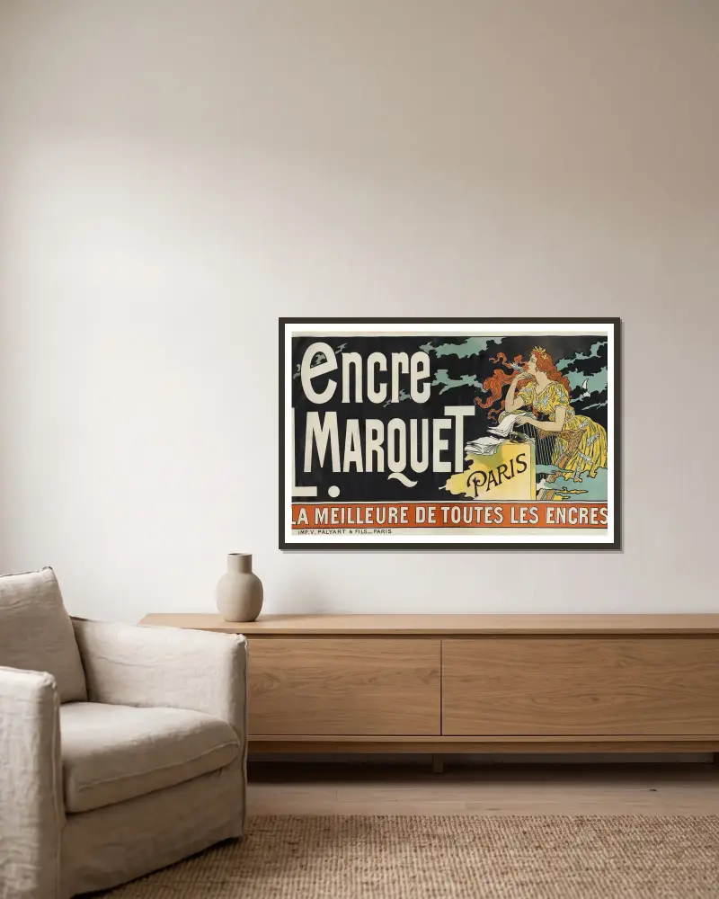 Encre L. Marquet, Paris. La meilleure de toutes les encres av Eugène Grasset inramad på en vägg