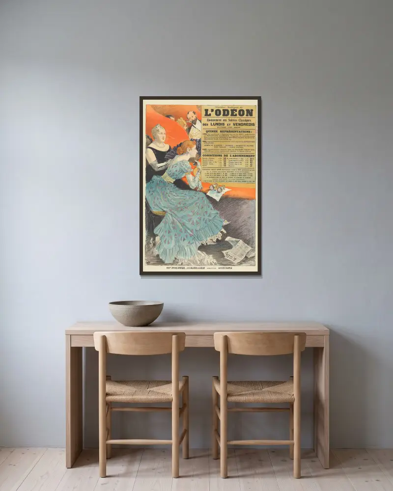 Théâtre National de l’Odéon. Abonnemang för klassiska kvällar… Fjärde året 1890–1891 av Eugène Grasset inramad på en vägg